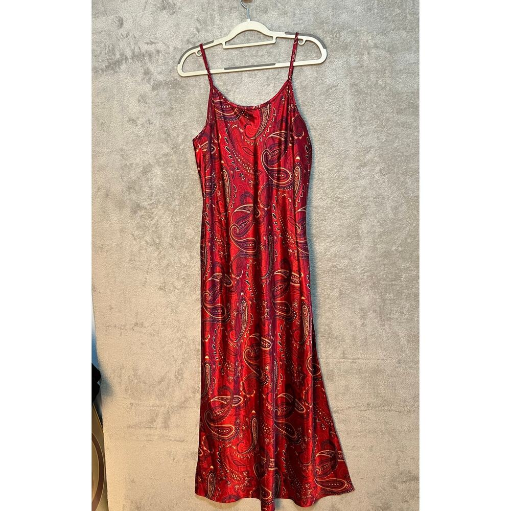 VTG Valerie Stevens Slip Dress Large Red Paisley Club Valentines Flaw